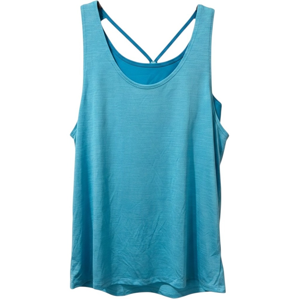 C9 Champion Women Blue Space Dye Tank Top Built-in Bra Strappy Back XL NEW